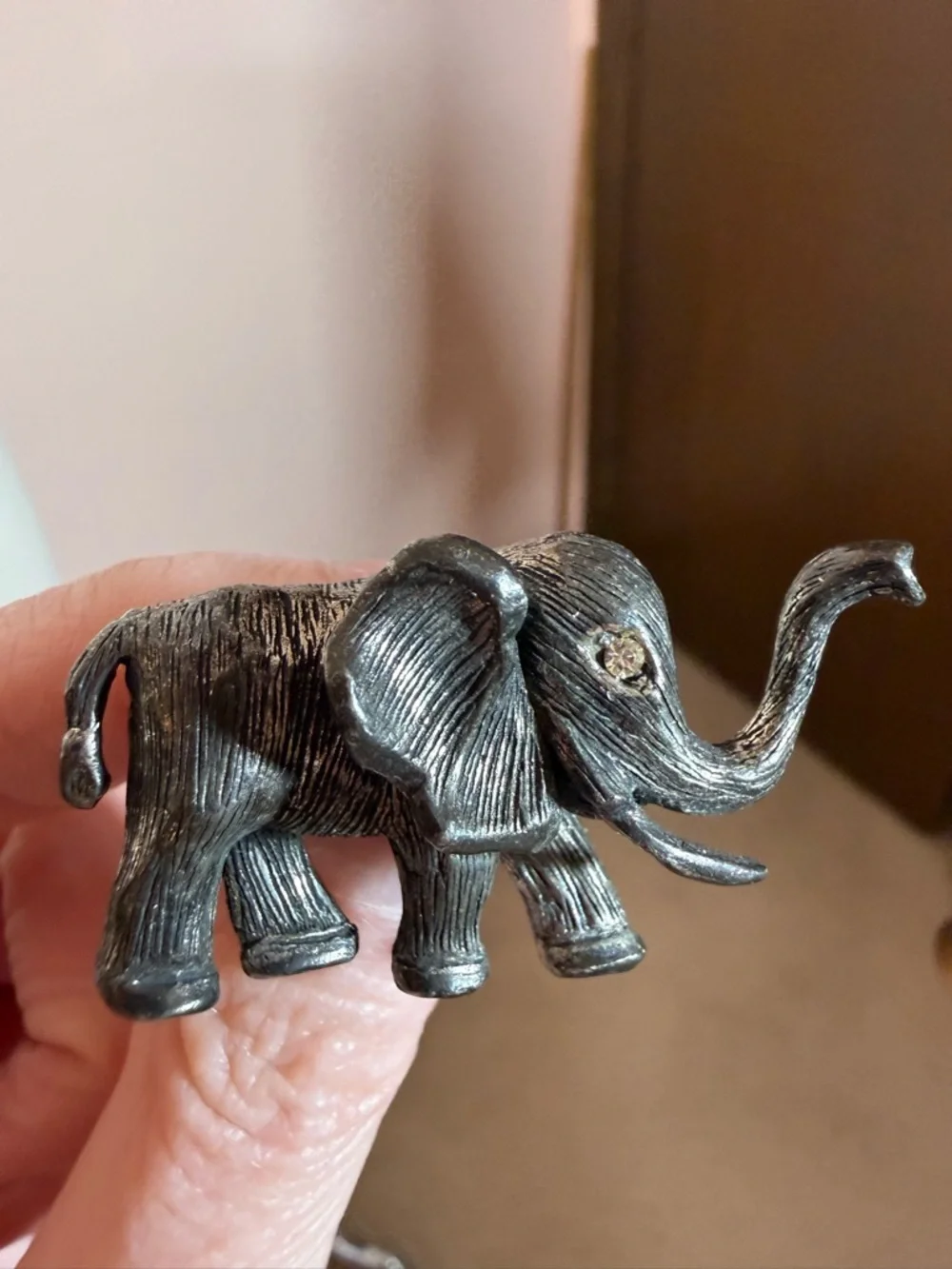 Vintage Hobe' Silver Elephant Lucky trunk up Brooch
